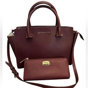 Michael Kors Burgundy Salma Medium Handbag and Wallet Set